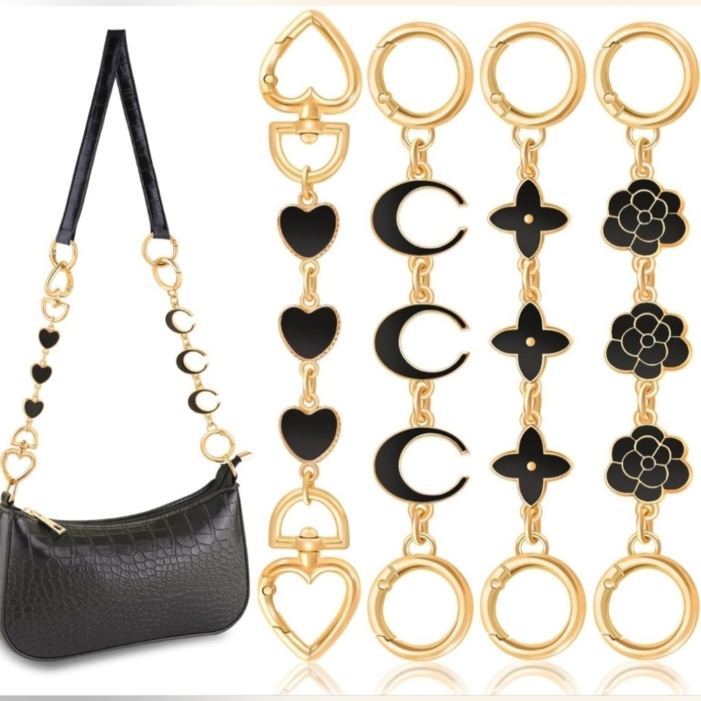 Purse Chain 4 Piece Extenders with Gold And Black Accents. New In Box